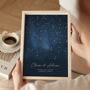 Affiche carte du ciel selon date et lieu, cadeau pour couple, carte des constellations personnalisée, poster étoiles numérique ou Imprimé