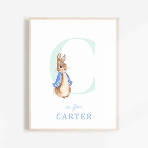 Guardería de Peter Rabbit, regalo personalizado para bebé recién nacido, bebé niño de Peter Rabbit, decoración de habitación de bebé niño, arte de pared con iniciales, decoración de Peter Rabbit