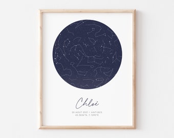 Affiche Carte du Ciel Personnalisée, Idée de Cadeau d'Anniversaire, Affiche Étoile Personnalisée en Format PDF ou Imprimée en A4 ou A3