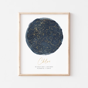Affiche Constellation, Idée de Cadeau d'Anniversaire ou Naissance Affiche Étoile Personnalisée en Format PDF ou Imprimée en A4 ou A3