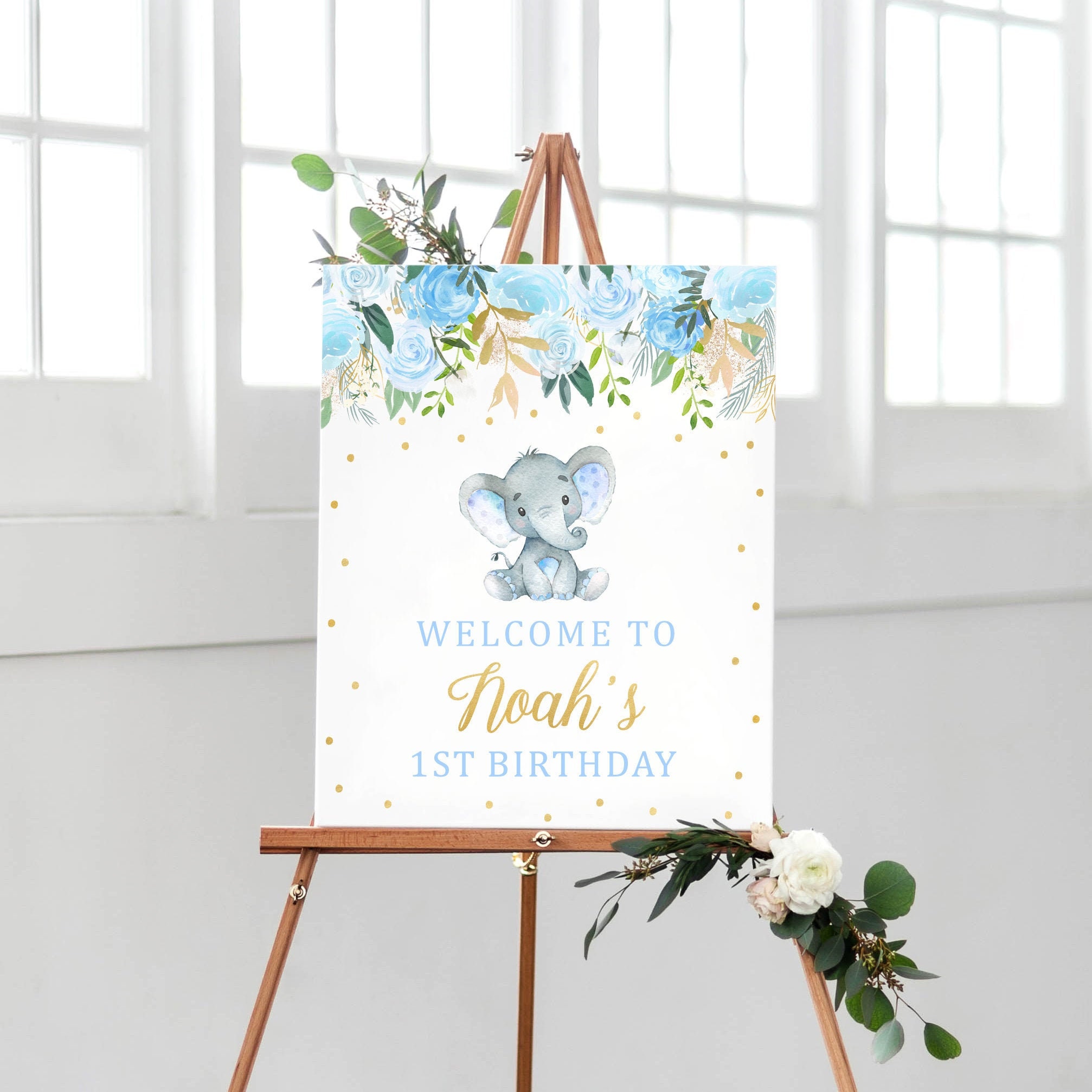 Blue Elephant Geburtstagsbanner – Vorbespannt, Für Jungen – Perfekt Für 1., 2., 3. Geburtstagsparty