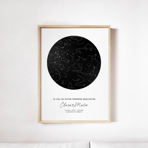 Carte du Ciel Personnalisée, Affiche Étoiles le Soir de Notre Rencontre Personnalisée en Format PDF ou Imprimée en A4 ou A3