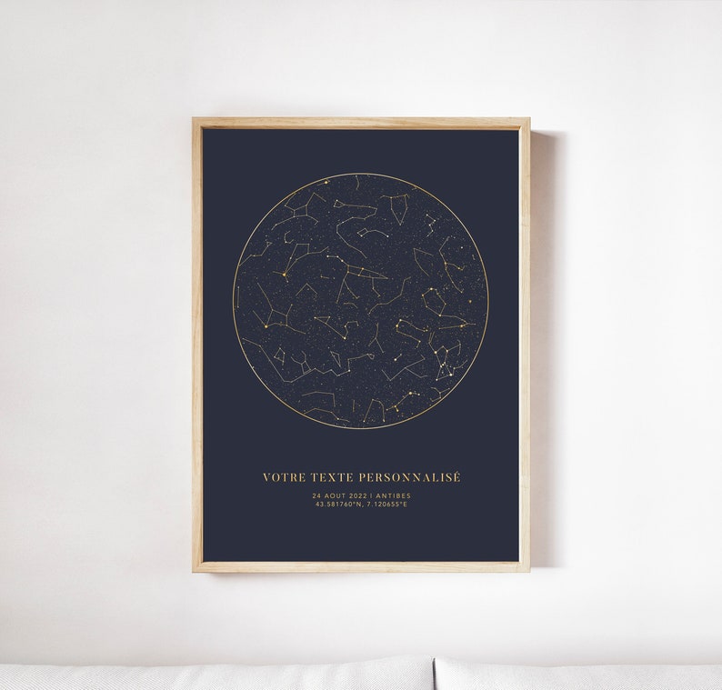 Carte du Ciel Personnalisée, Affiche Étoile le Soir de Notre Rencontre Personnalisée en Format PDF ou Imprimée en A4 ou A3 image 1