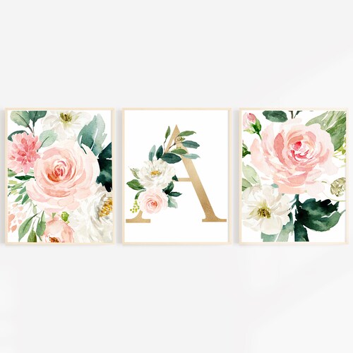 Initial Wall Art Flower Wall Decor Floral Nursery Letter Etsy