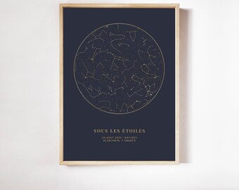 Affiche Carte du Ciel Personnalisée, Affiche Étoile le Soir de Notre Rencontre Personnalisée en Format PDF ou Imprimée en A4 ou A3
