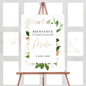 Decoración de fiesta de cumpleaños, letrero de bienvenida para fiesta de cumpleaños en francés, decoraciones de cumpleaños con flores