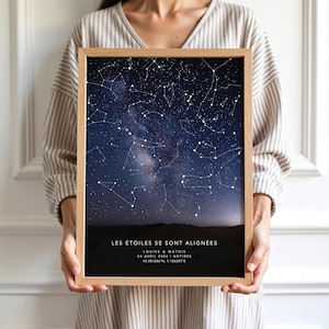 Affiche des constellations personnalisée, cadeau romantique pour couple, carte du ciel mariage, poster célébration date et lieu