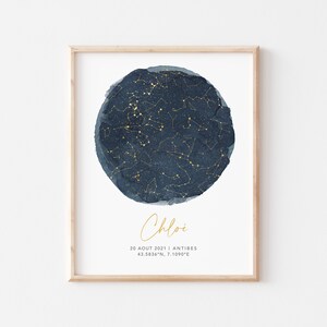 Affiche Constellation, Idée de Cadeau d'Anniversaire ou Naissance Affiche Étoile Personnalisée en Format PDF ou Imprimée en A4 ou A3