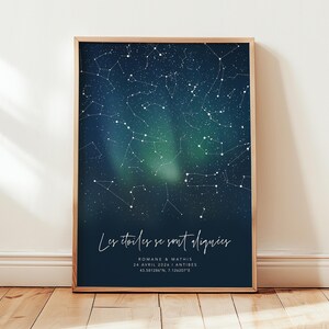 Carte des étoiles d'un jour et lieu, cadeau personnalisé romantique, affiche pour couple, poster constellation, idée mariage