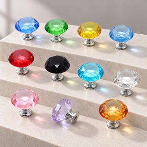 Flacher, transparenter Glasknopf, 3 cm, im Diamant-Design, Schubladengriff für Küchenschränke, Kommoden, Kleiderschränke und Waschtische
