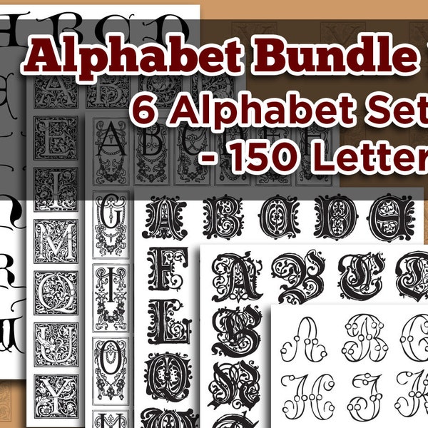 Vector Alphabet Bundle - 150 Letters - Digital Vintage - Royalty-Free for Personal and Commercial Use