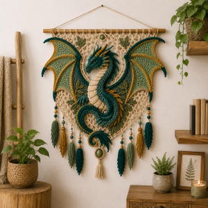 Crochet Dragon Wall Hanging Pattern | Boho Macramé Style Fantasy Décor (Digital Download)