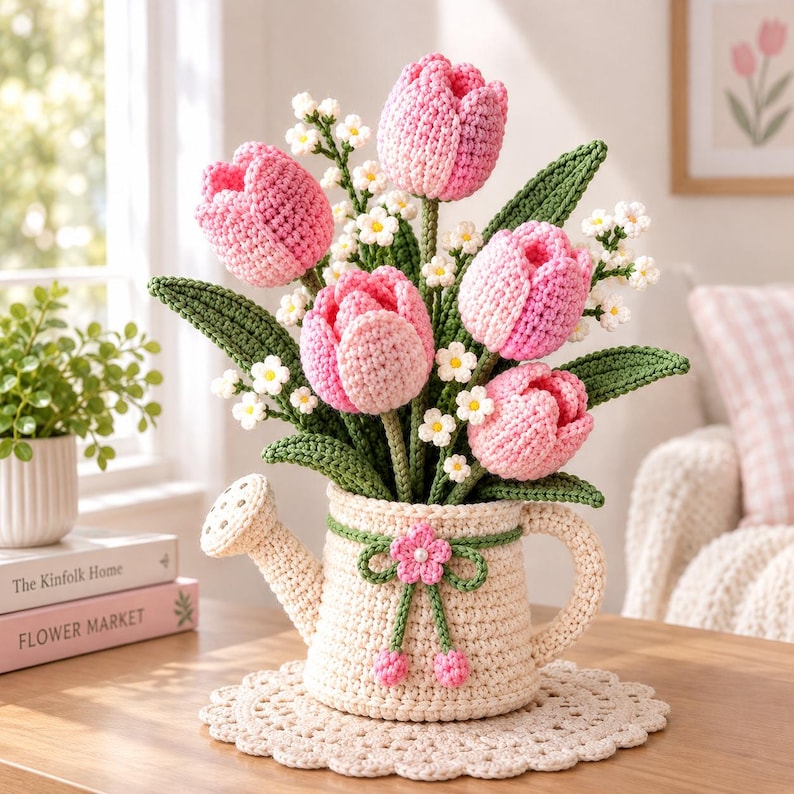 Tulip Bouquet Watering Can Crochet Pattern PDF, Amigurumi Flower ...