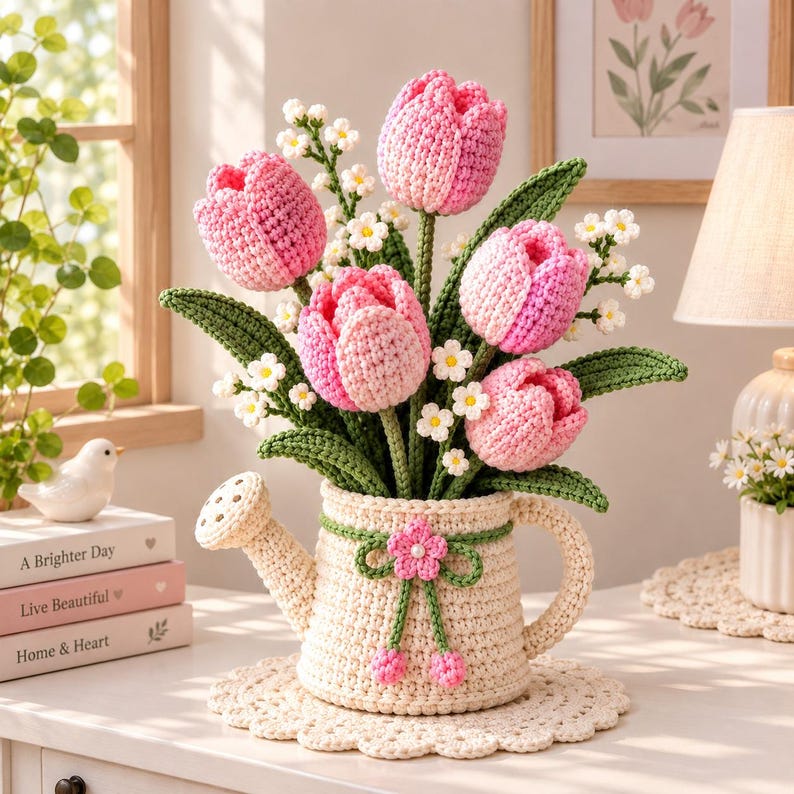 Tulip Bouquet Watering Can Crochet Pattern PDF, Amigurumi Flower ...