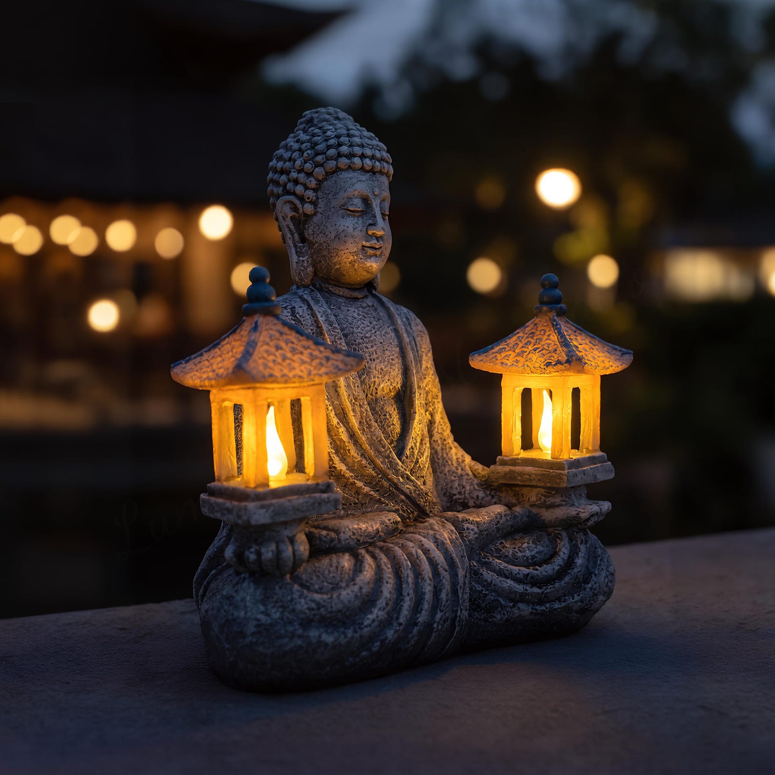 Solar Powered Buddha Garden Statue, LED Lantern Light, Zen Outdoor Decor, Weatherproof Meditation Ornament