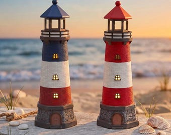 Solar Resin Lighthouse Statue | LED Garden Light | Nautical Coastal Yard Decor