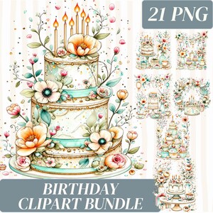 Watercolor Tea Party Clipart Bundle, Floral Teapot, Teacup, Birthday Cake, Macarons, Vintage Afternoon Tea PNG, Digital Download