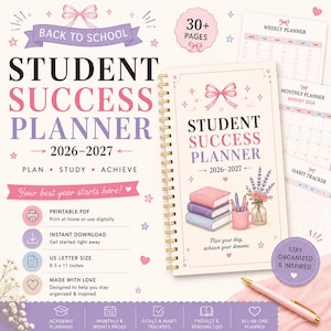 Schoolplanner voor 2026-2027 | Printbare academische planner (pdf) | Digitale planner voor middelbare school en hoger onderwijs | Studieplanner