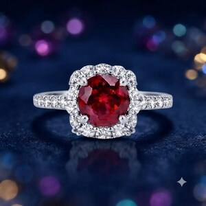 2.00 Ct Round Cut Natural Ruby & Diamond 14K White Gold Engagement Ring (IGL Certified)