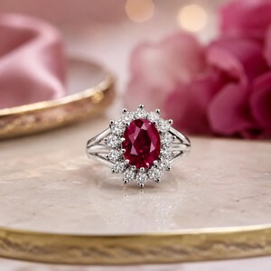 4.25 Ct Oval Cut Natural Ruby & Diamond 14K White Gold Engagement Ring (IGL Certified)