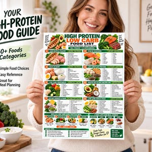 High Protein Low Carb Food List, Keto Diet Eating Chart for Beginners, Best Lean Sources Guide, Kitchen Wall Poster PDF