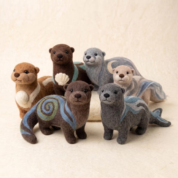 Mythic Otter Wool Felt Figurines, Fantasy River Spirit Animal Decor, Needle Felt Collectible