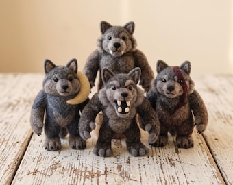 Handgefertigte, nadelgefilzte Werwolf-Figuren, gruselige Gothic-Schreibtischtiere (7,6 cm)