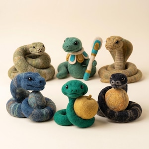 Sacred Serpent Felt Collection, Handmade Wool Felt Snake Figurines, Mythology Snake Decor, Fantasy Collectible Gift