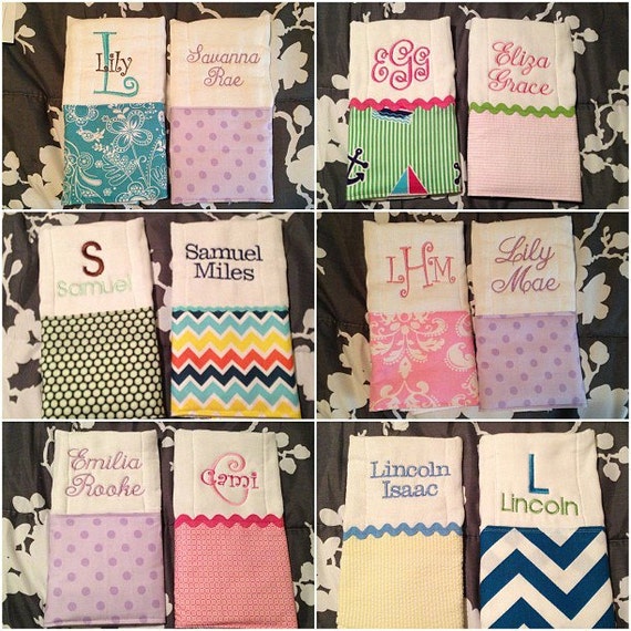 Items similar to two personalized burp cloths monogram on Etsy