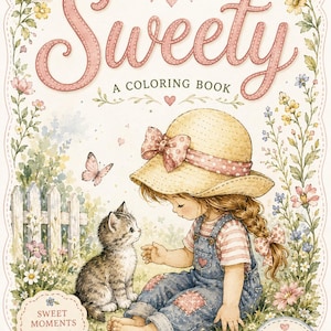 Sweety Coloring Book | Printable PDF | Cute Vintage Girl Illustrations | Instant Download | 17 Pages Kids Adults