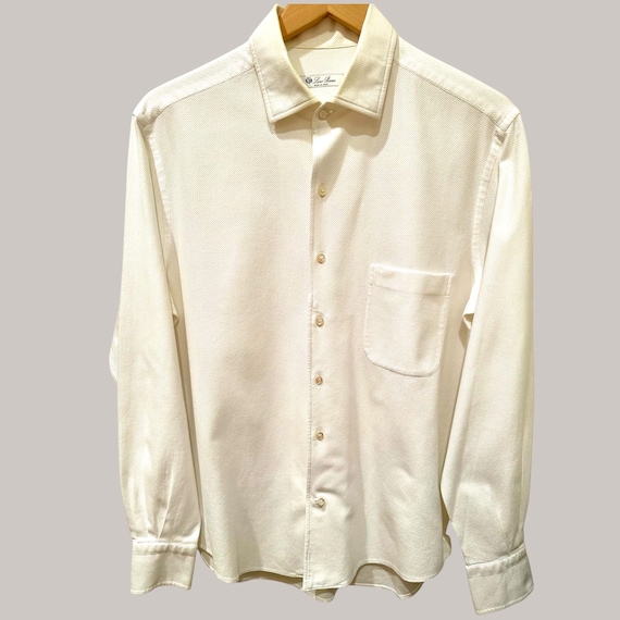 Loro Piana, Loro Piana White Micro Piqué Cotton Shirt Mens Large Made in Italy Luxury Button Up Quiet Luxury Designer Dress Shirt