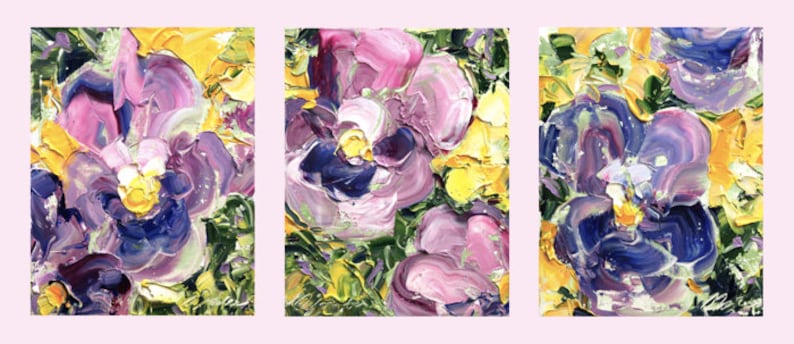 Fresh Flowers Triptych No.20, oil painting, three 8x10 inches canvases image 1