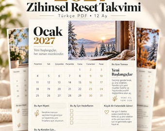 2027 Yazdırılabilir Zihinsel Reset Takvimi | Türkçe PDF