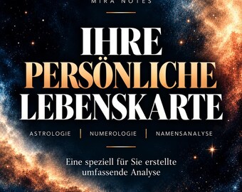 May include: A square graphic featuring a deep space nebula background with orange and blue hues. The text reads: MIRA NOTES, IHRE PERSÖNLICHE LEBENSKARTE, ASTROLOGIE | NUMEROLOGIE | NAMENSANALYSE, Eine speziell für Sie erstellte umfassende Analyse.