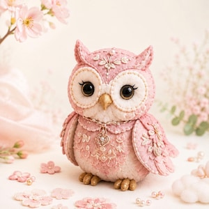 Patron de couture hibou à fleurs roses, kit de bricolage hibou en feutrine patchwork