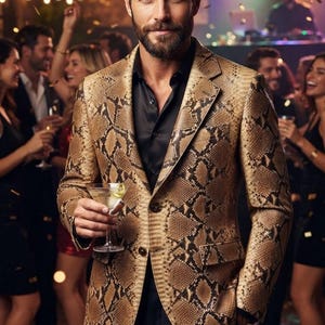 Men’s Genuine Leather Blazer Coat - Premium Snake Skin Print Design coat - Handcrafted Luxury Suit Jacket for Men