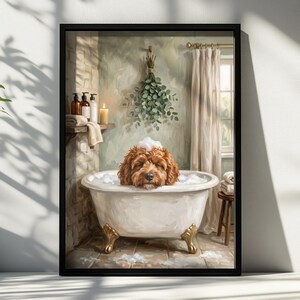 Cavapoo Bubble Bath Poster, Funny Bathroom Wall Art, Rustic Farmhouse Print, Dog Lover Gift