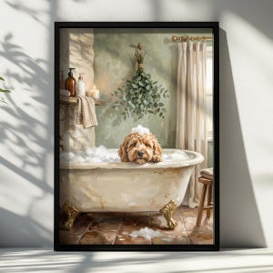 Cockapoo Bubble Bath Poster, Funny Bathroom Wall Art, Rustic Farmhouse Print, Dog Lover Gift