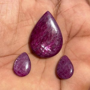 Natural Manak Ruby Gemstone Set, Pear Shape Cabochon Pendant and Earring Stones