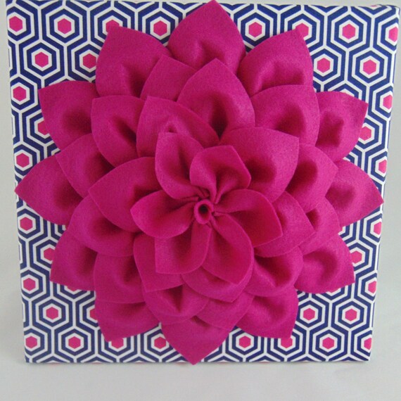 Navy and Pink Flower Wall Art Girls Room Decor Etsy