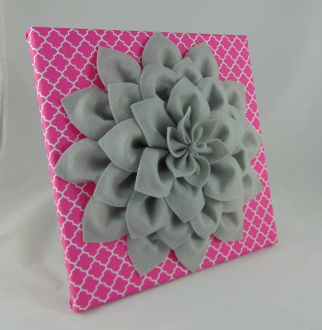 Hot Pink and Grey Felt Flower Wall Hanging Nursery Wall Etsy