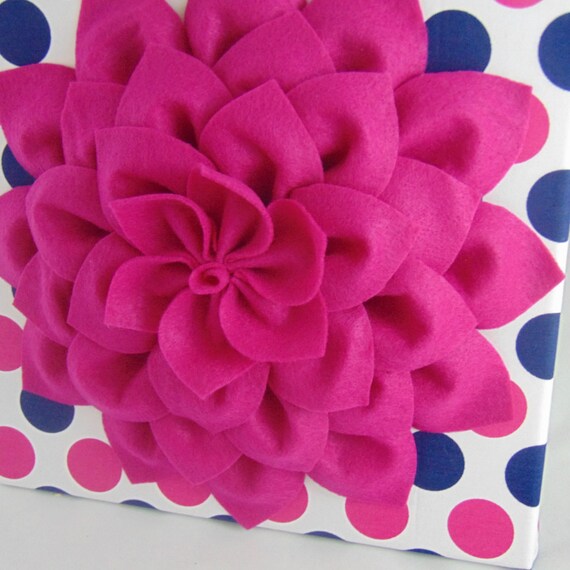 Polka Dot Hot Pink Flower Wall Art Girls Room Decor Etsy