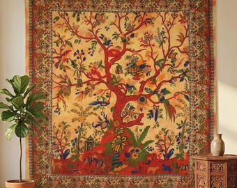 Large Tree of Life Tapestry Wall Hanging, Boho Bedroom Decor, Indian Wall Art, Nature Tapestry, Yoga Meditation Decor Gift