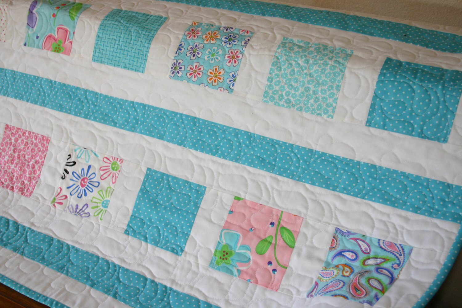 Turquoise Contemporary Baby Quilt Etsy