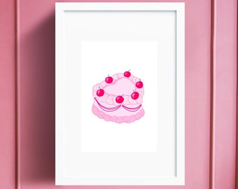 Pink Cherry Vintage Heart Cake Digital Download