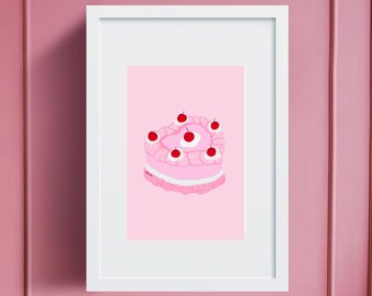 Cherry Pink Vintage Heart Cake With Pink Background Digital Download