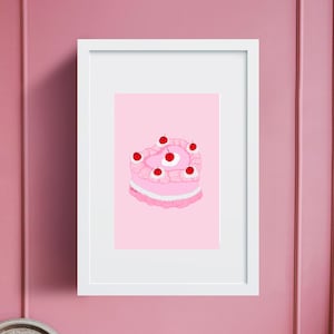 Cherry Pink Vintage Heart Cake With Pink Background Digital Download
