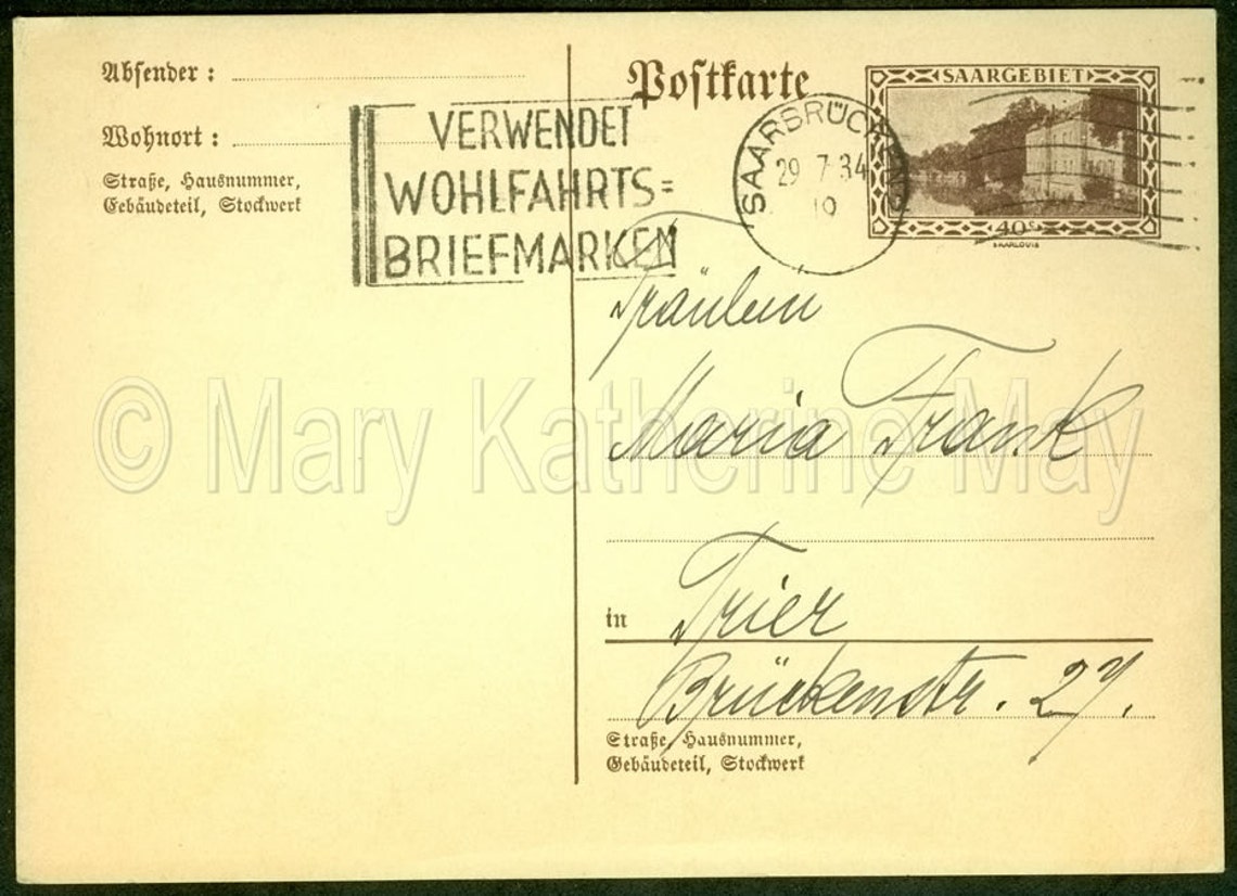 1934 Saarland Saarbrucken Alemania Postal | Etsy 1934 Saarland Saarbrucken Alemania Postal | Etsy