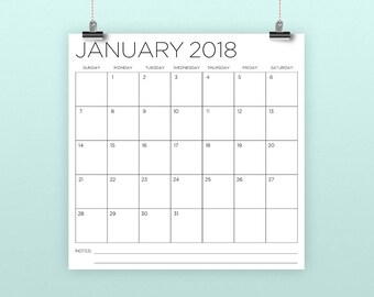 square 2018 calendar template instant download large monthly printable minimal desk calender prints up to 12 x 12 inches