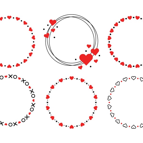 Heart Valentine Frame Clip Art Set, PNG, SVG, VECTOR, Valentine's Day Clipart, Heart Wreath, Wedding Wreath, Heart Border, Heart Frame